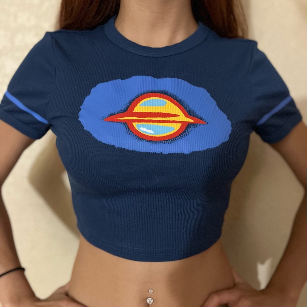 SHEIN Navy Crop Top with Planet Graphic